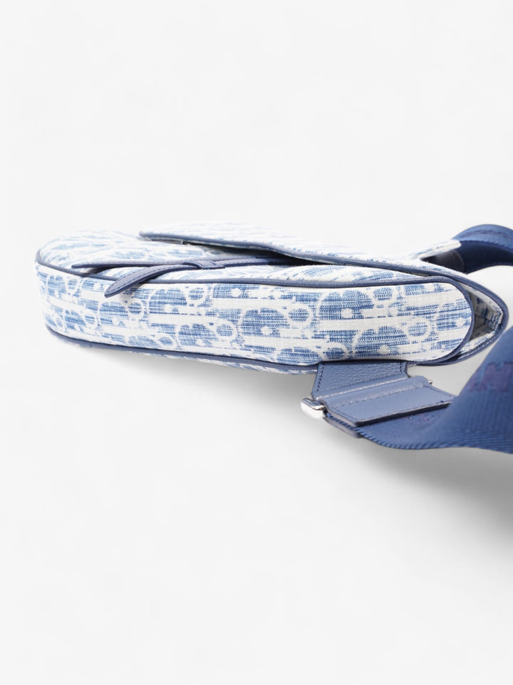 Christian Dior Saddle Bag White / Blue Oblique Canvas
