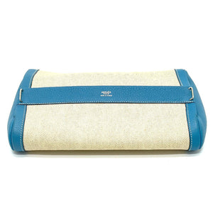 Hermes Clutch bag Toile Ash / Taurillon Clemence blue Equi Pouch Women