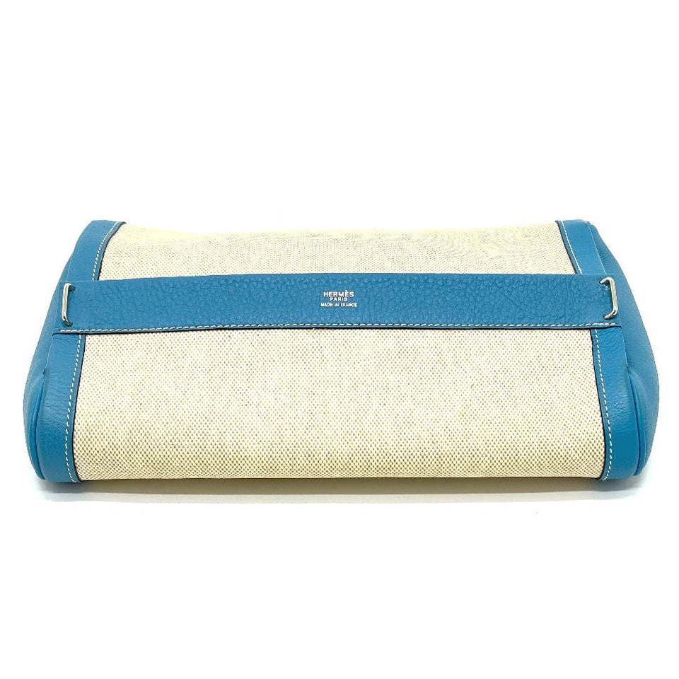 Hermes Clutch bag Toile Ash / Taurillon Clemence blue Equi Pouch Women