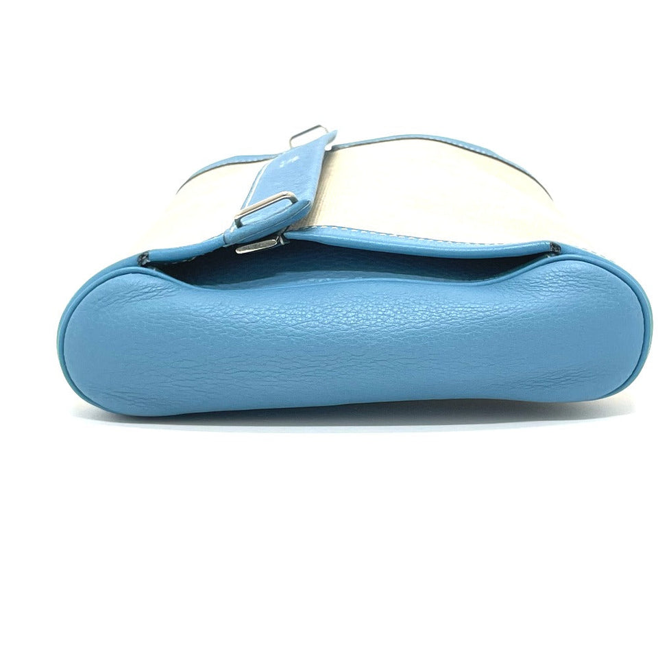 Hermes Clutch bag Toile Ash / Taurillon Clemence blue Equi Pouch Women