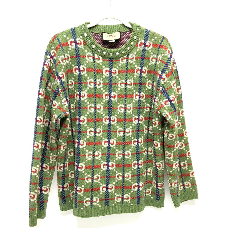 Gucci sweater 713571 wool green GG Studs mens