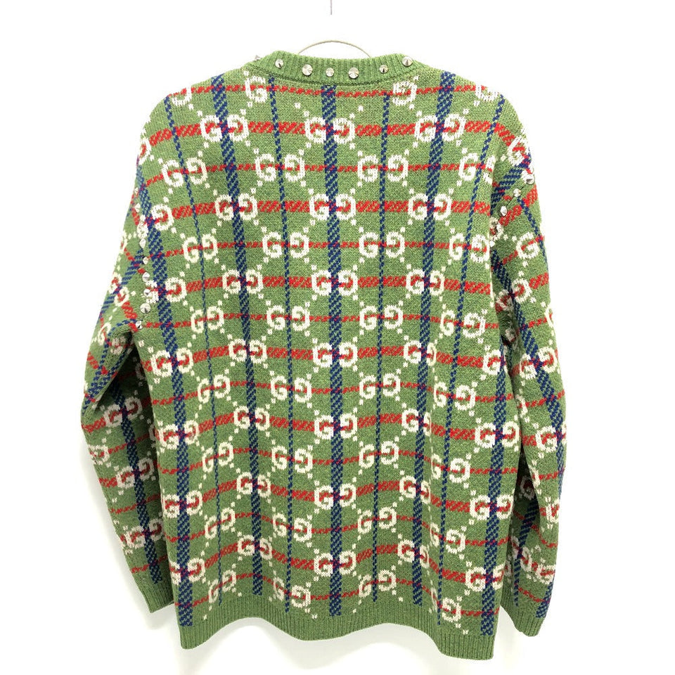 Gucci sweater 713571 wool green GG Studs mens