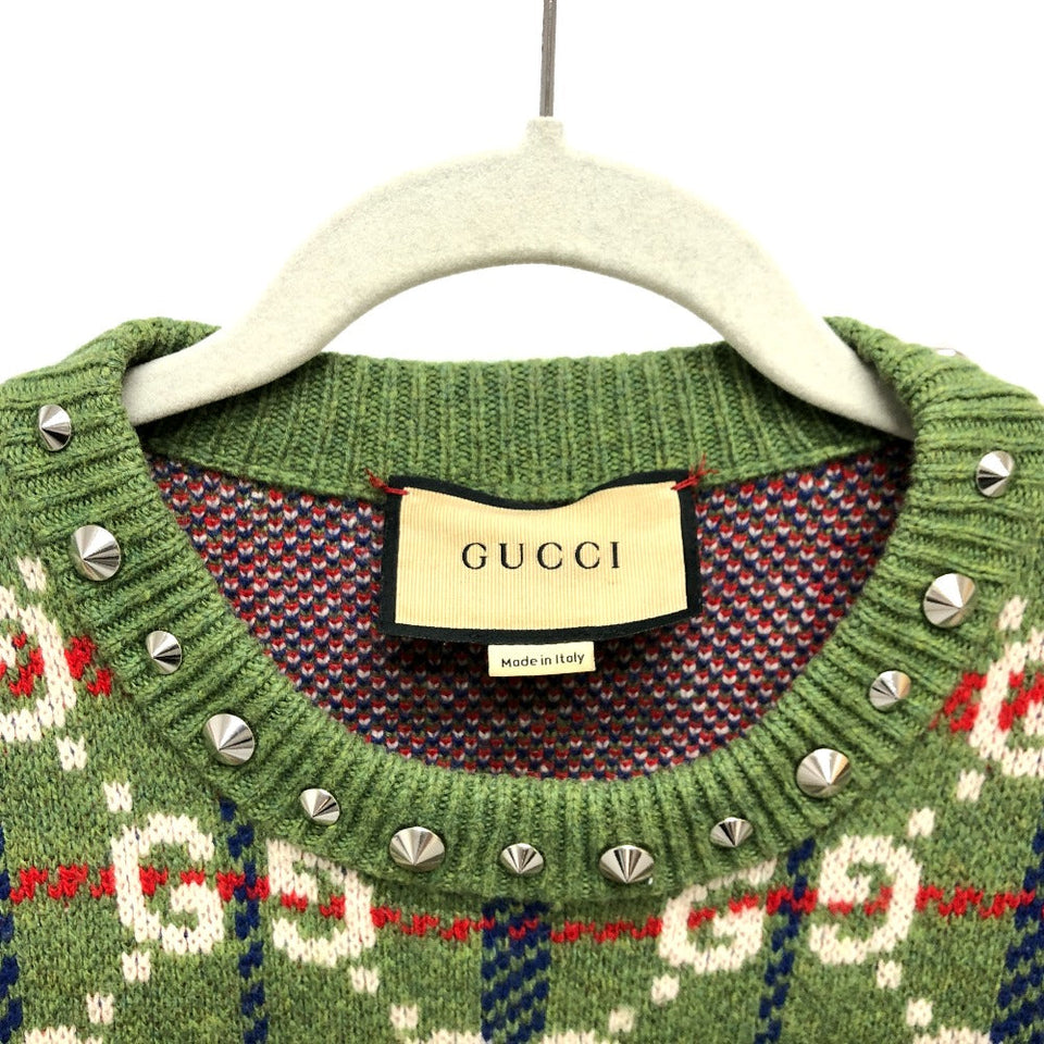 Gucci sweater 713571 wool green GG Studs mens