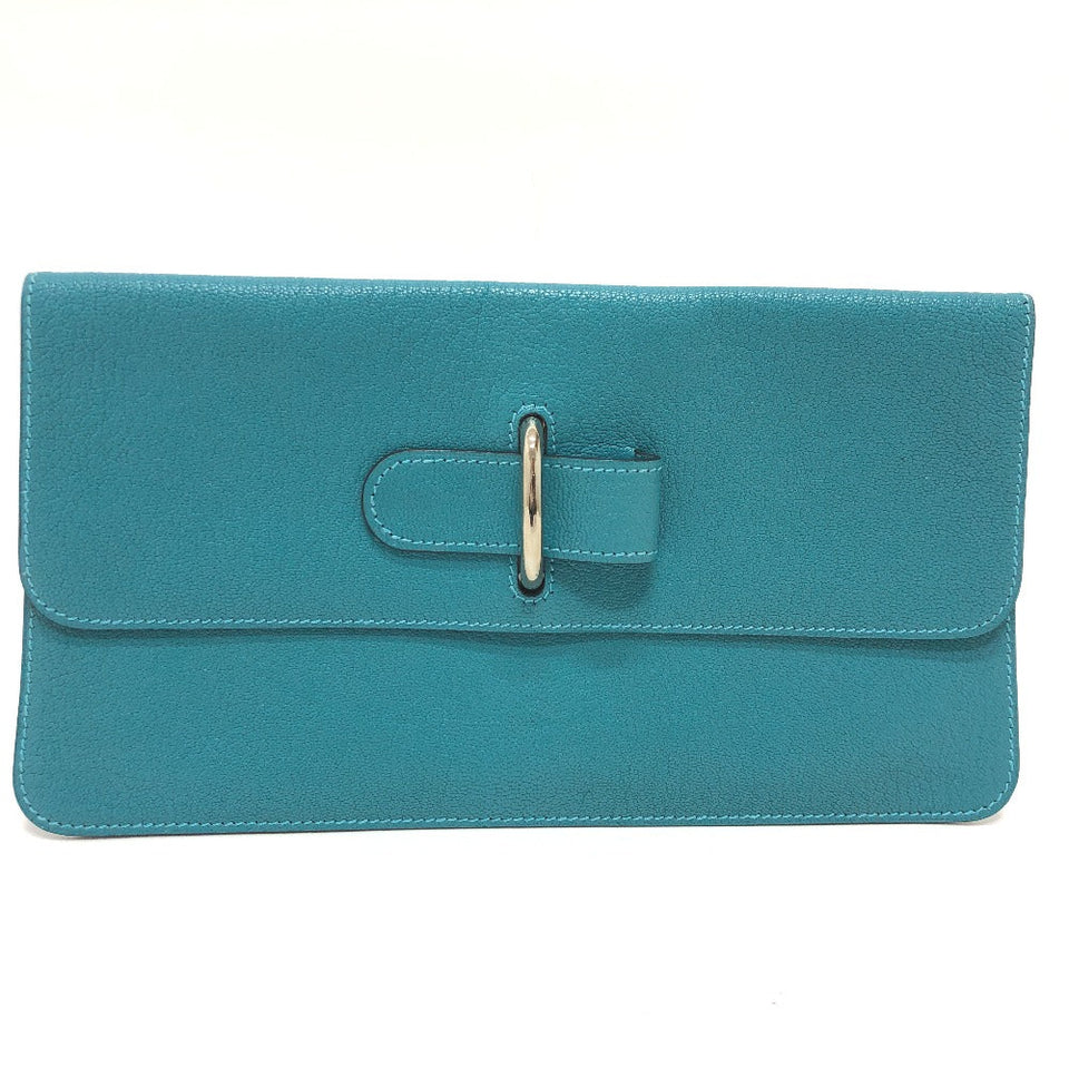Hermes Pouch Chevre Misol Blue gene Stopper Chene Dunkle Women