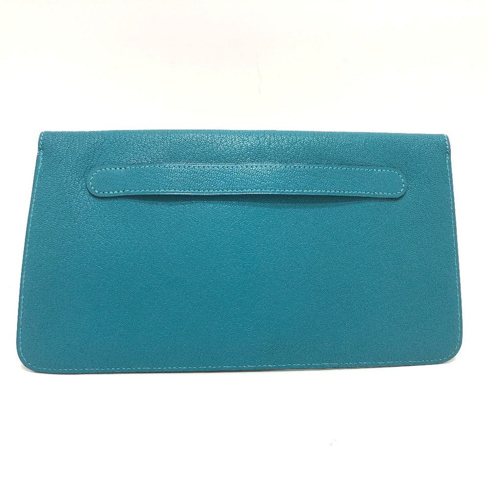 Hermes Pouch Chevre Misol Blue gene Stopper Chene Dunkle Women