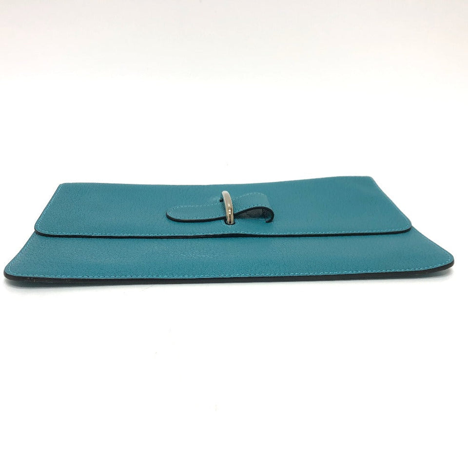 Hermes Pouch Chevre Misol Blue gene Stopper Chene Dunkle Women