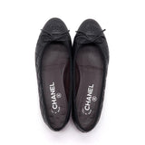 Chanel Black Quilted Suede CC Cap Toe Ballet Flats