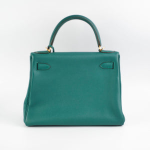 Hermes Kelly 28 Malachite Togo C Stamp