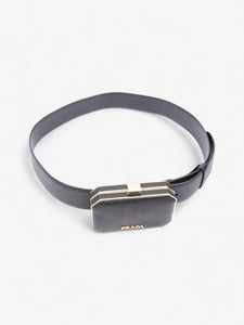 Prada Octagon Logo Belt with Bag Black / Gold Saffiano Leather 80cm / 32"
