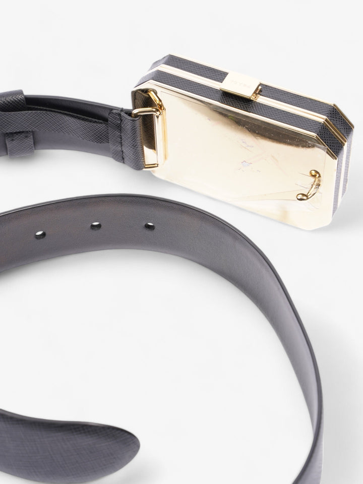 Prada Octagon Logo Belt with Bag Black / Gold Saffiano Leather 80cm / 32"