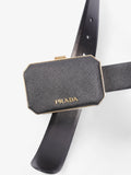 Prada Octagon Logo Belt with Bag Black / Gold Saffiano Leather 80cm / 32"