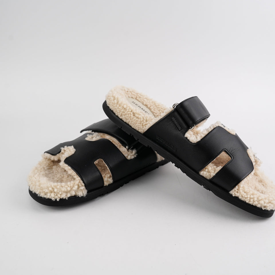 Hermes Chypre Mens Shearling Size 42 Black/White