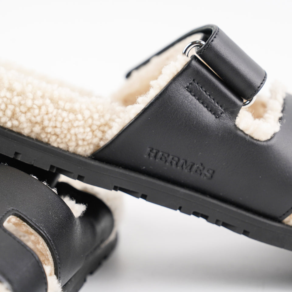 Hermes Chypre Mens Shearling Size 42 Black/White
