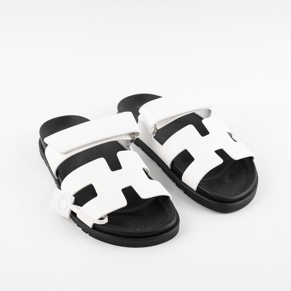 Hermes Chypre Sandals White Calfskin Size 37