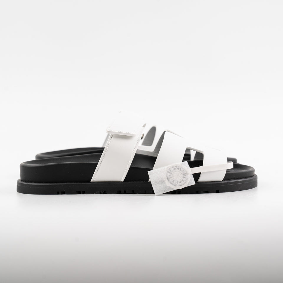 Hermes Chypre Sandals White Calfskin Size 37