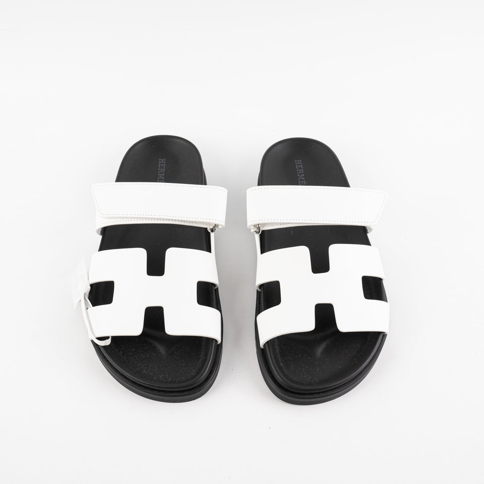 Hermes Chypre Sandals White Calfskin Size 37
