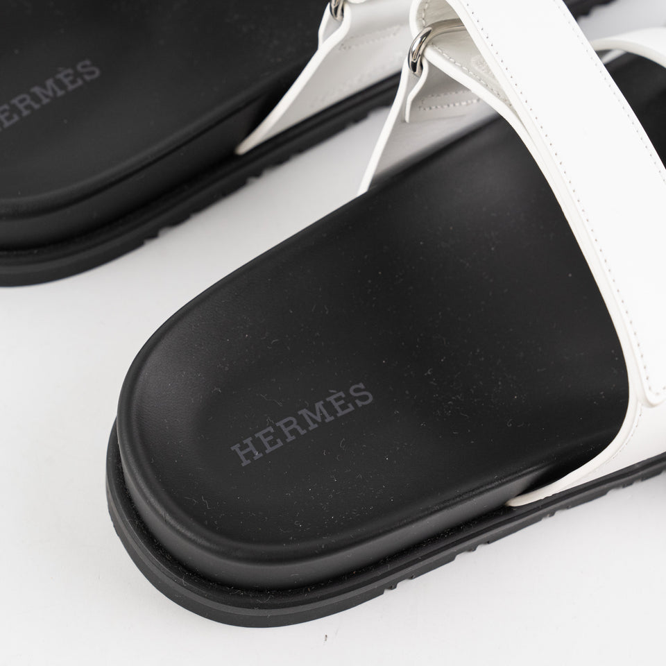 Hermes Chypre Sandals White Calfskin Size 37