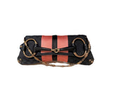 Gucci Horsebit 1955 Chain Large Shoulder Bag Black Monogram with Pink Silk