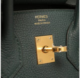 Hermes Birkin 25 Leather Gold Hardware Handbag Bag for Women (Green Matt)