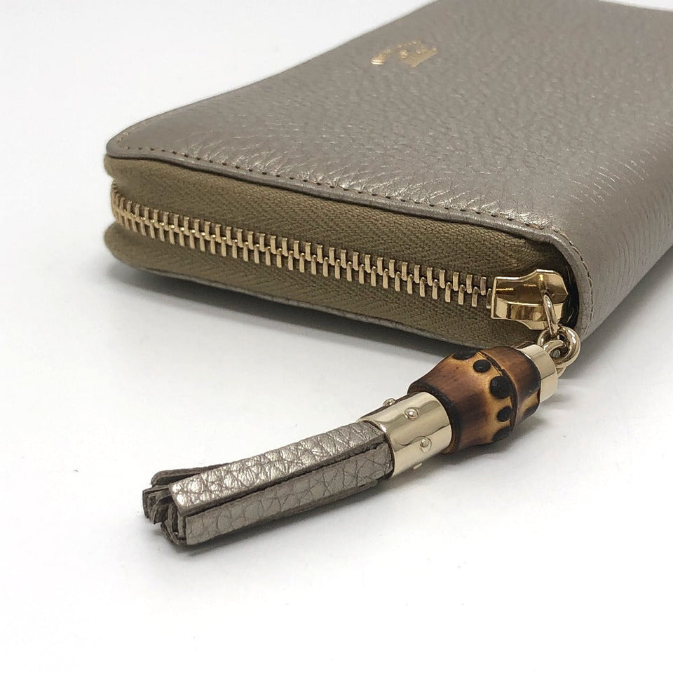 Gucci Long Wallet Purse 307984 leather Champagne Gold Bamboo Continental wallet Women