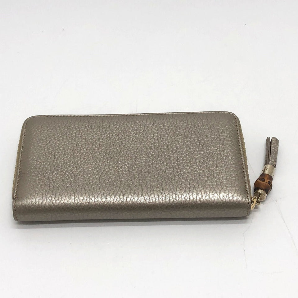 Gucci Long Wallet Purse 307984 leather Champagne Gold Bamboo Continental wallet Women