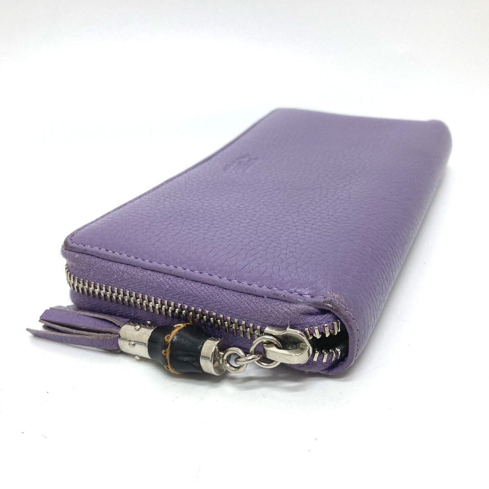 Gucci Long Wallet Purse 307984 leather purple Bamboo tassel Women