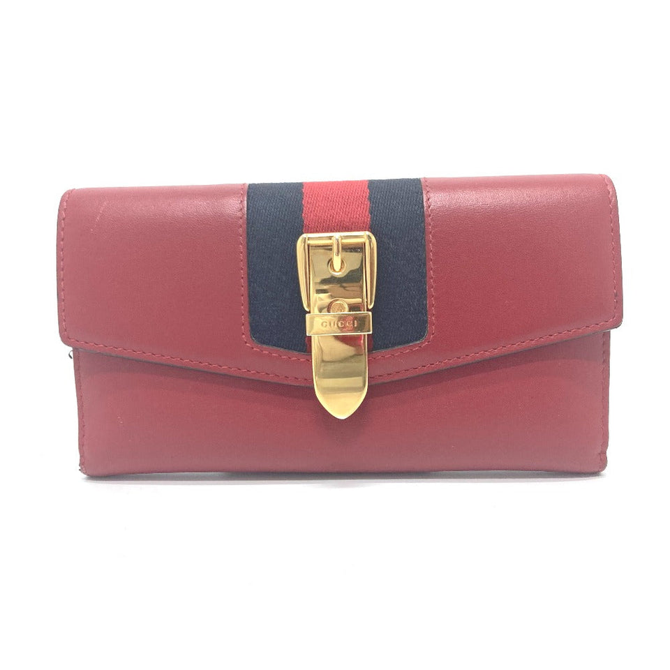 Gucci Long Wallet Purse 476084 leather Red Sylvie Continental Women