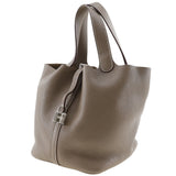 Hermes Handbag Taurillon Clemence SilverMetal Pico Tan Lock MM Women