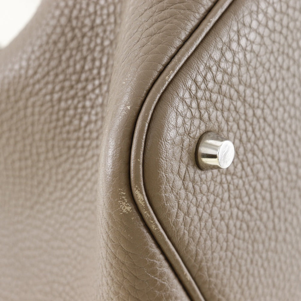 Hermes Handbag Taurillon Clemence SilverMetal Pico Tan Lock MM Women
