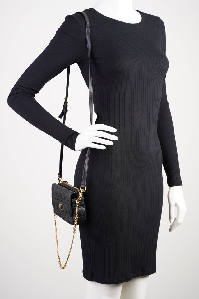 Christian Dior Caro Pouch Black Calfskin Leather
