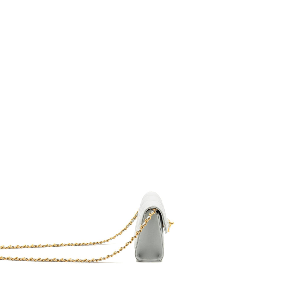 Chanel CC Enamel Heart Mini Flap Clutch With Chain Lambskin Light Grey