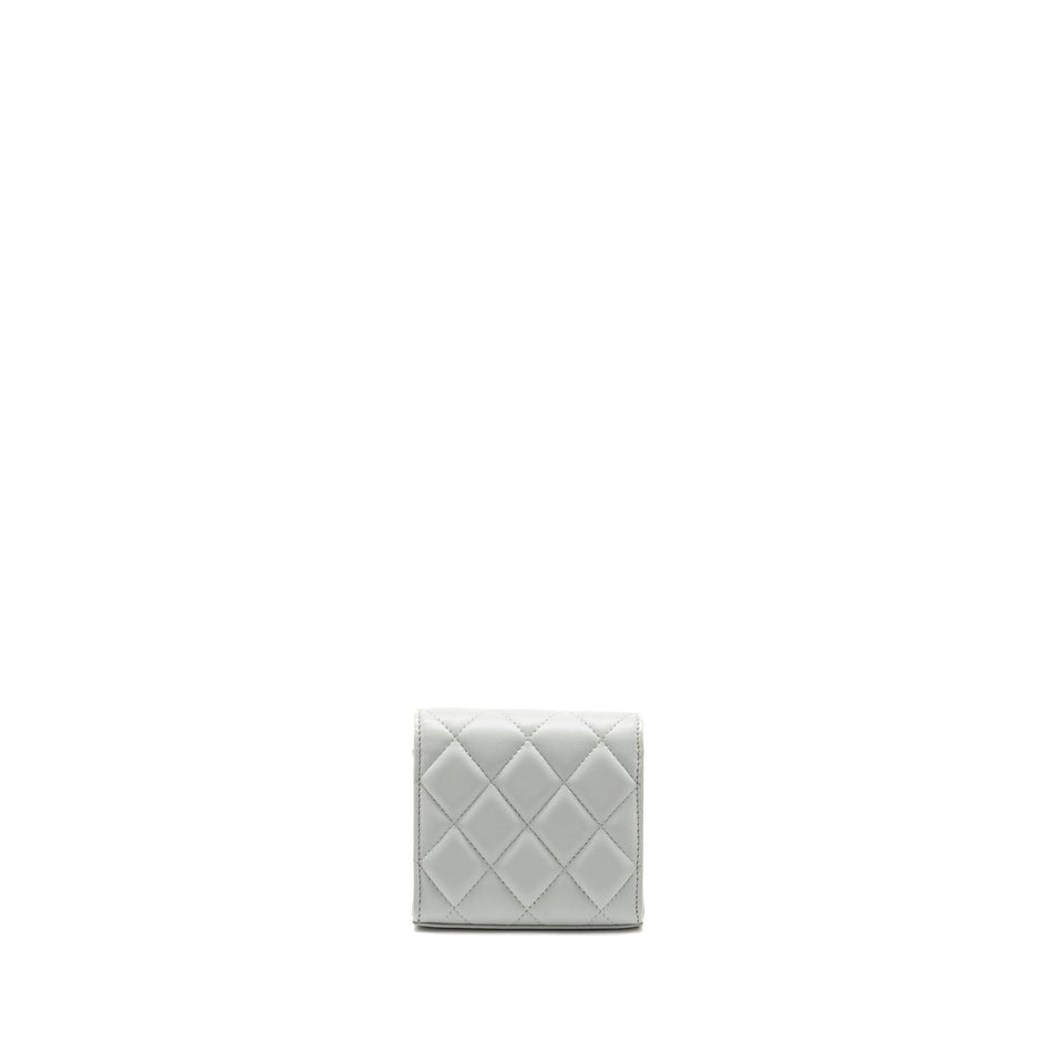 Chanel CC Enamel Heart Mini Flap Clutch With Chain Lambskin Light Grey
