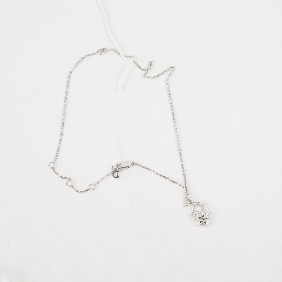 Dior Oblique Star Pendant Necklace Silver with White Crystals