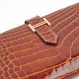 Hermes Bearn Croc Wallet Brown - Stamp K