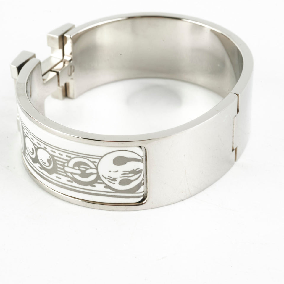 Hermes Clic H Bracelet Size GM  Platine/Blanc