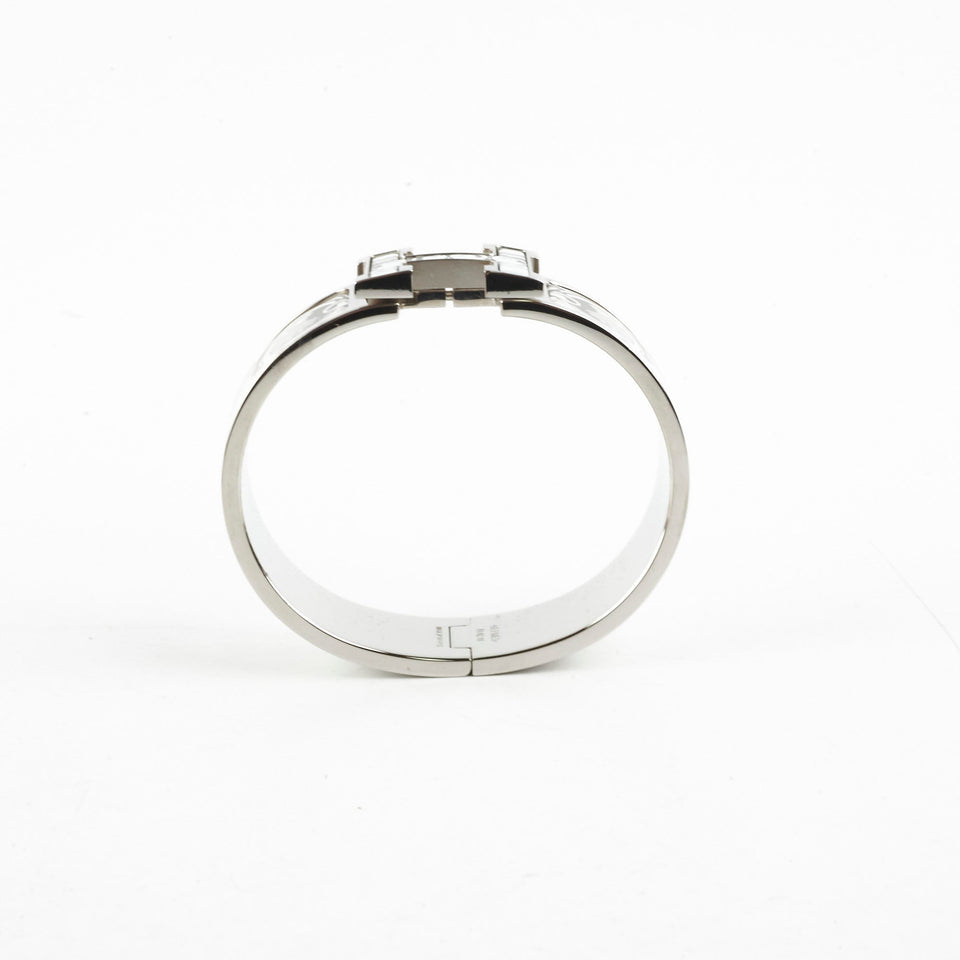 Hermes Clic H Bracelet Size GM  Platine/Blanc
