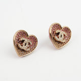 Chanel Pink Heart Logo Earrings Custome Jewellery