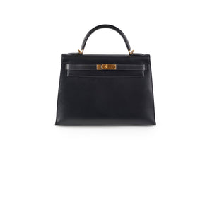 Hermes Kelly 32 Box Calf Black - E Square