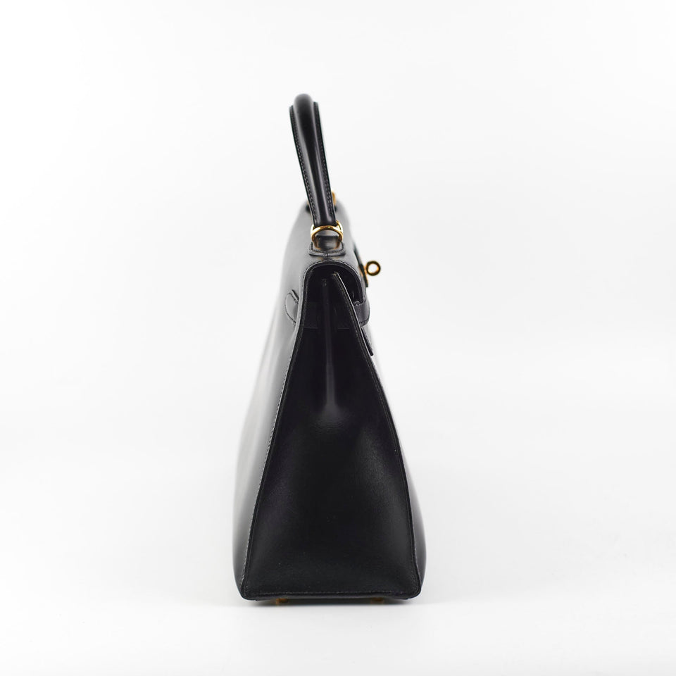 Hermes Kelly 32 Box Calf Black - E Square