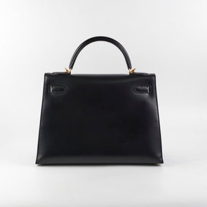 Hermes Kelly 32 Box Calf Black - E Square