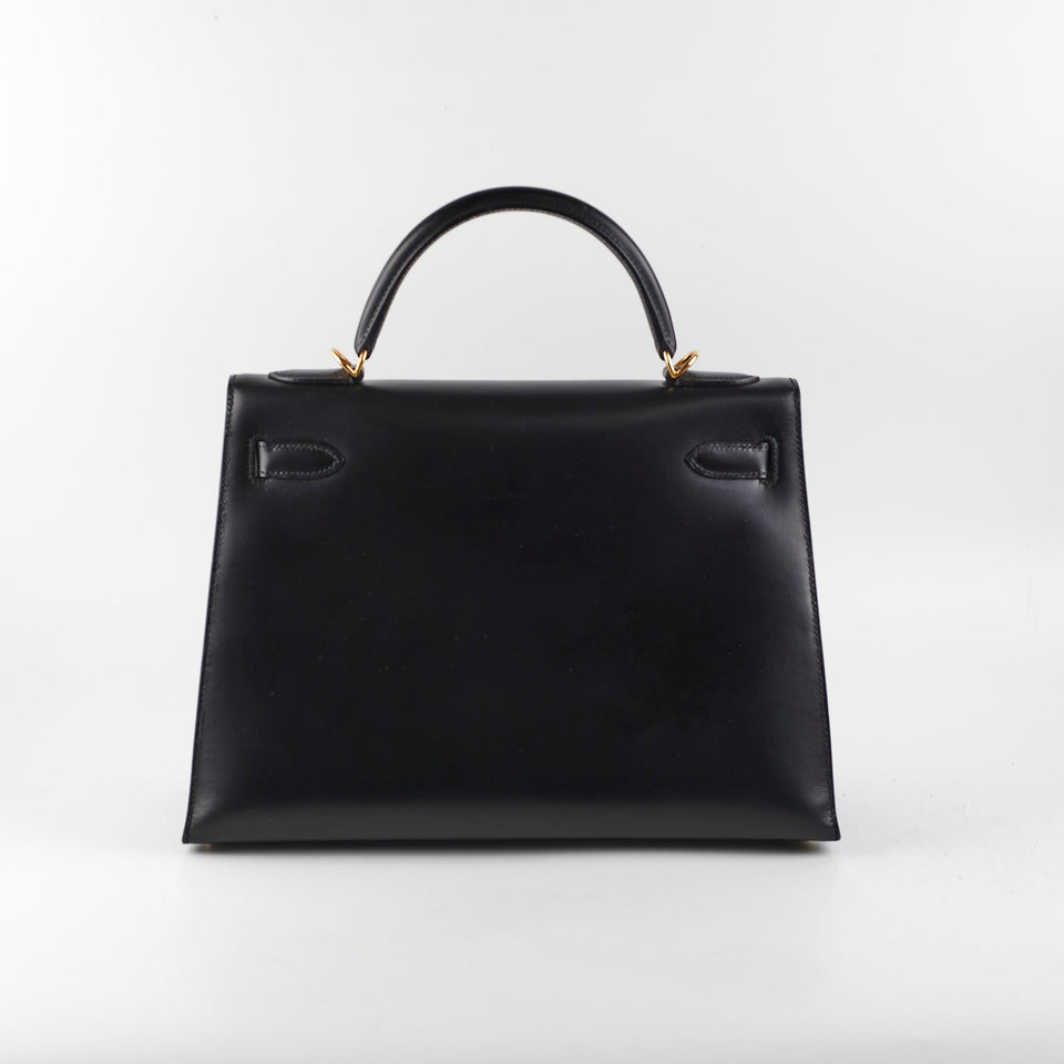 Hermes Kelly 32 Box Calf Black - E Square