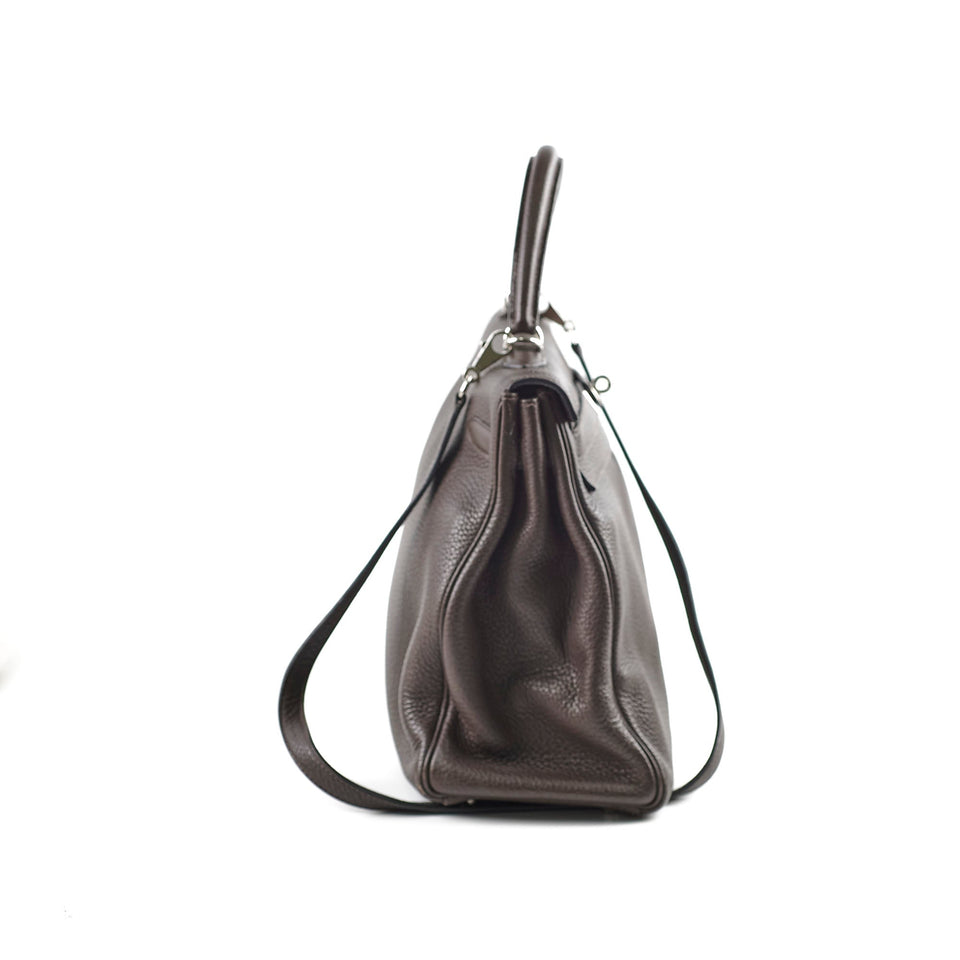 Hermes Kelly 35 Clemence Chocolate Square O Stamp