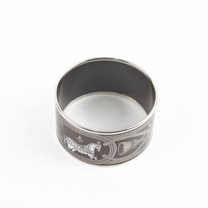 Hermes Enamel Printed Grant Apparat Extra Wide Bracelet Black