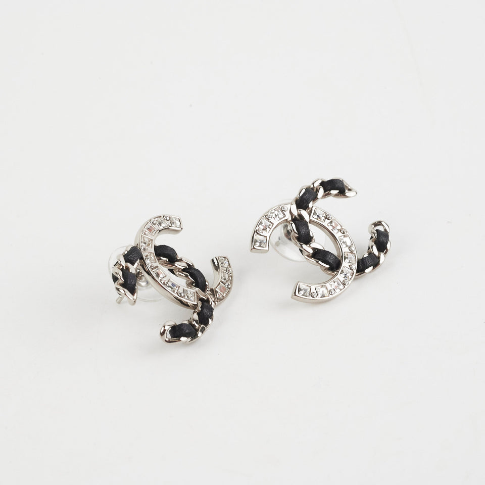 Chanel CC Logo Crystal Earrings