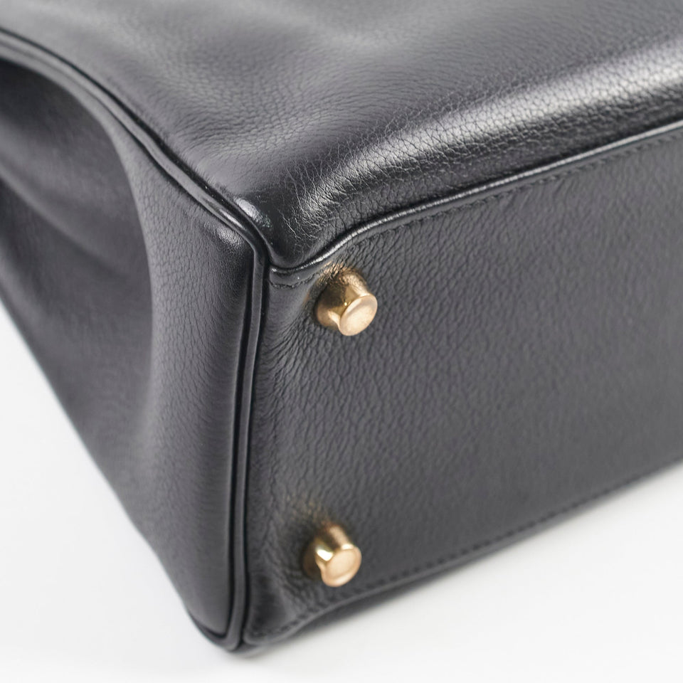 Hermes Kelly 25 Noir Square J Stamp Evergrain Black