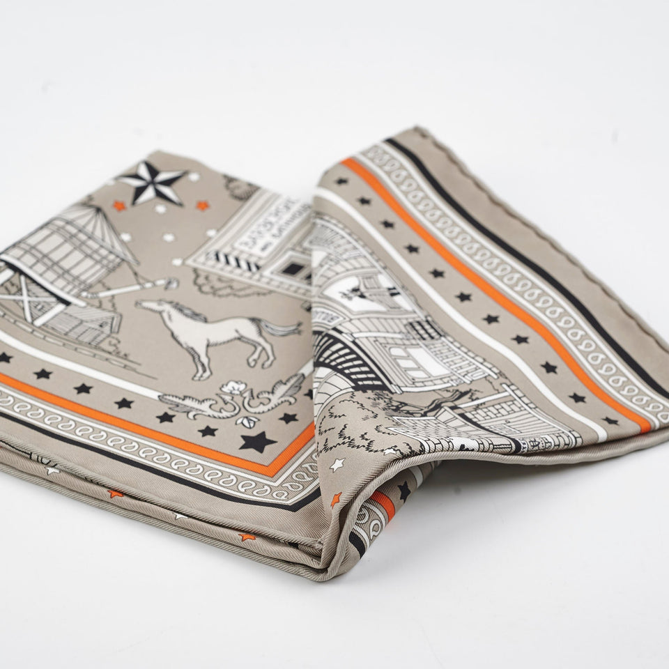 Hermes 55 Bandana Silk Scarf Beige