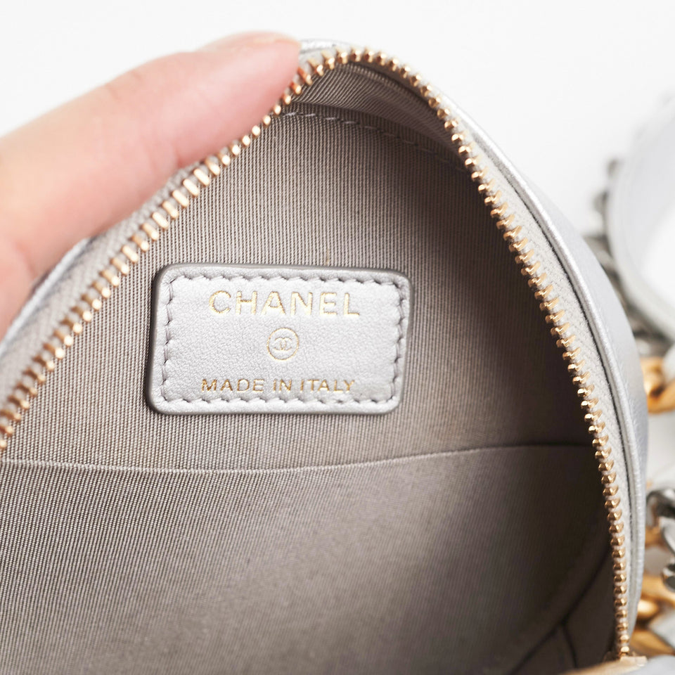 Chanel 19 Round Clutch Metallic Silver