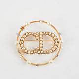 Christian Dior CD Gold Rhinestone Pearl Brooch Costume Jewellery