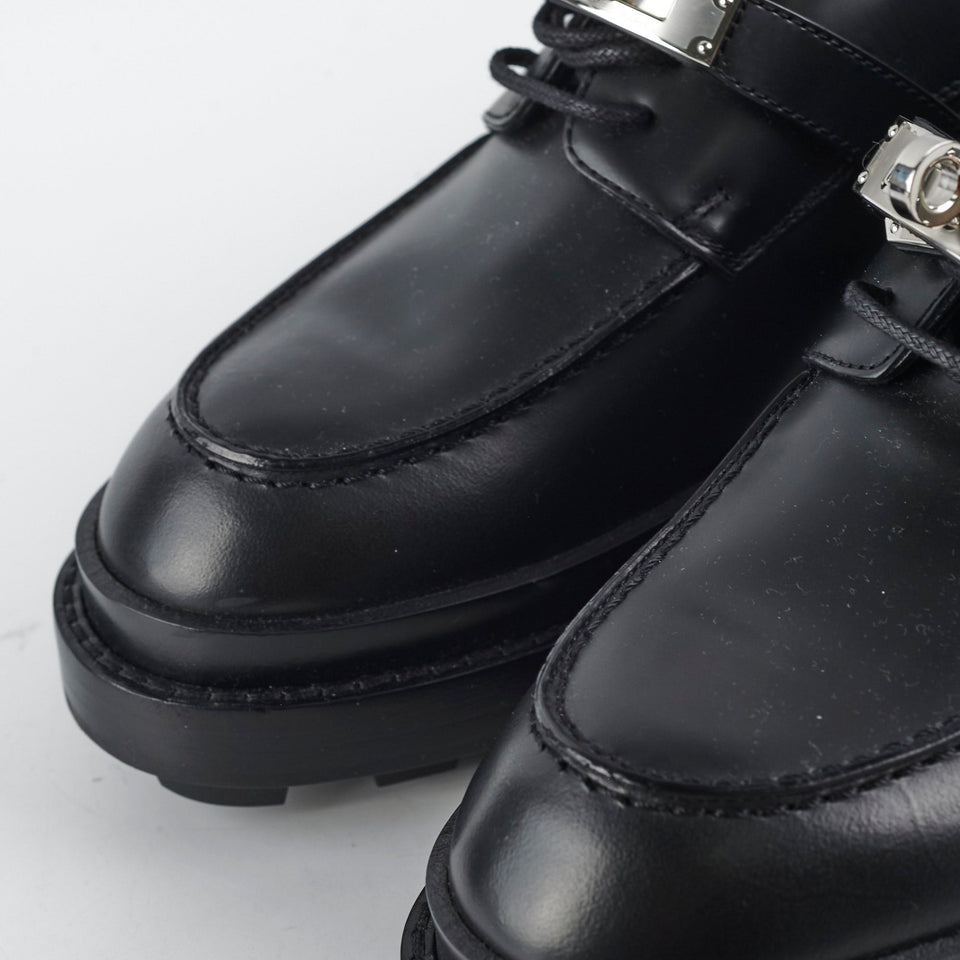 Hermes Black Kelly Oxfords Size 36.5