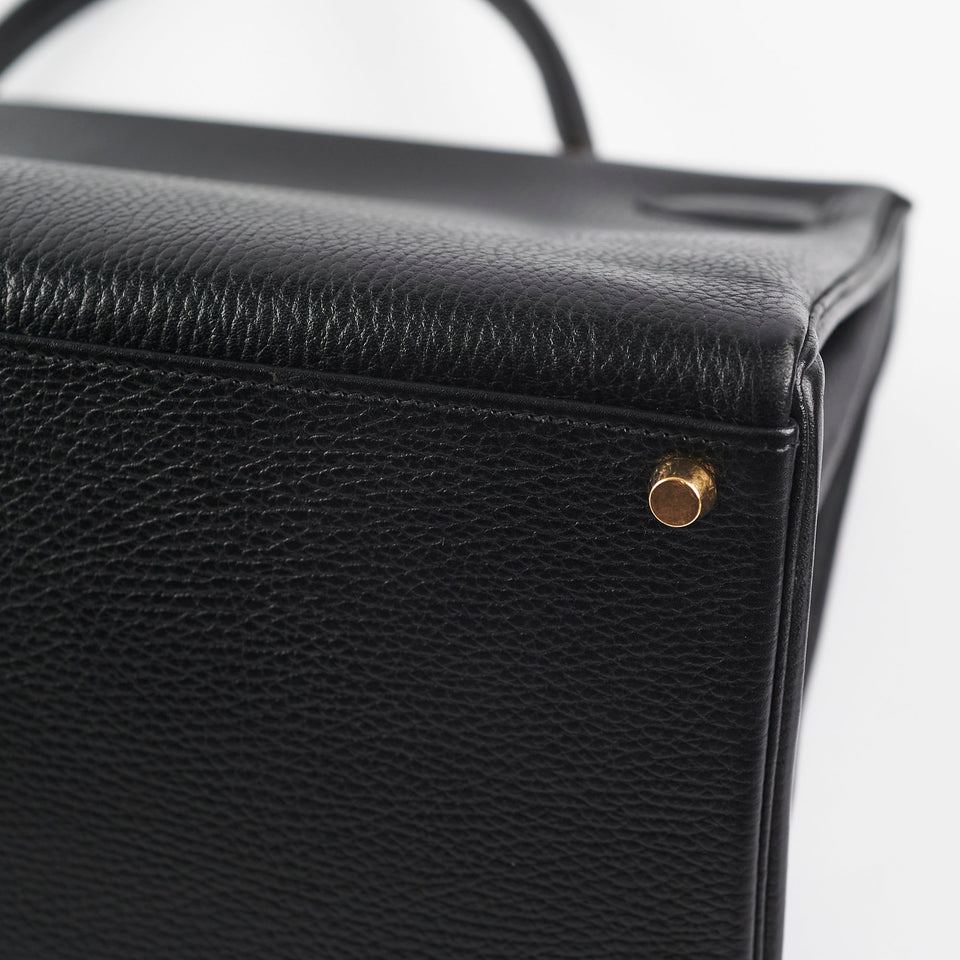 Hermes Kelly 40 Black Ardennes D Stamp (2000)